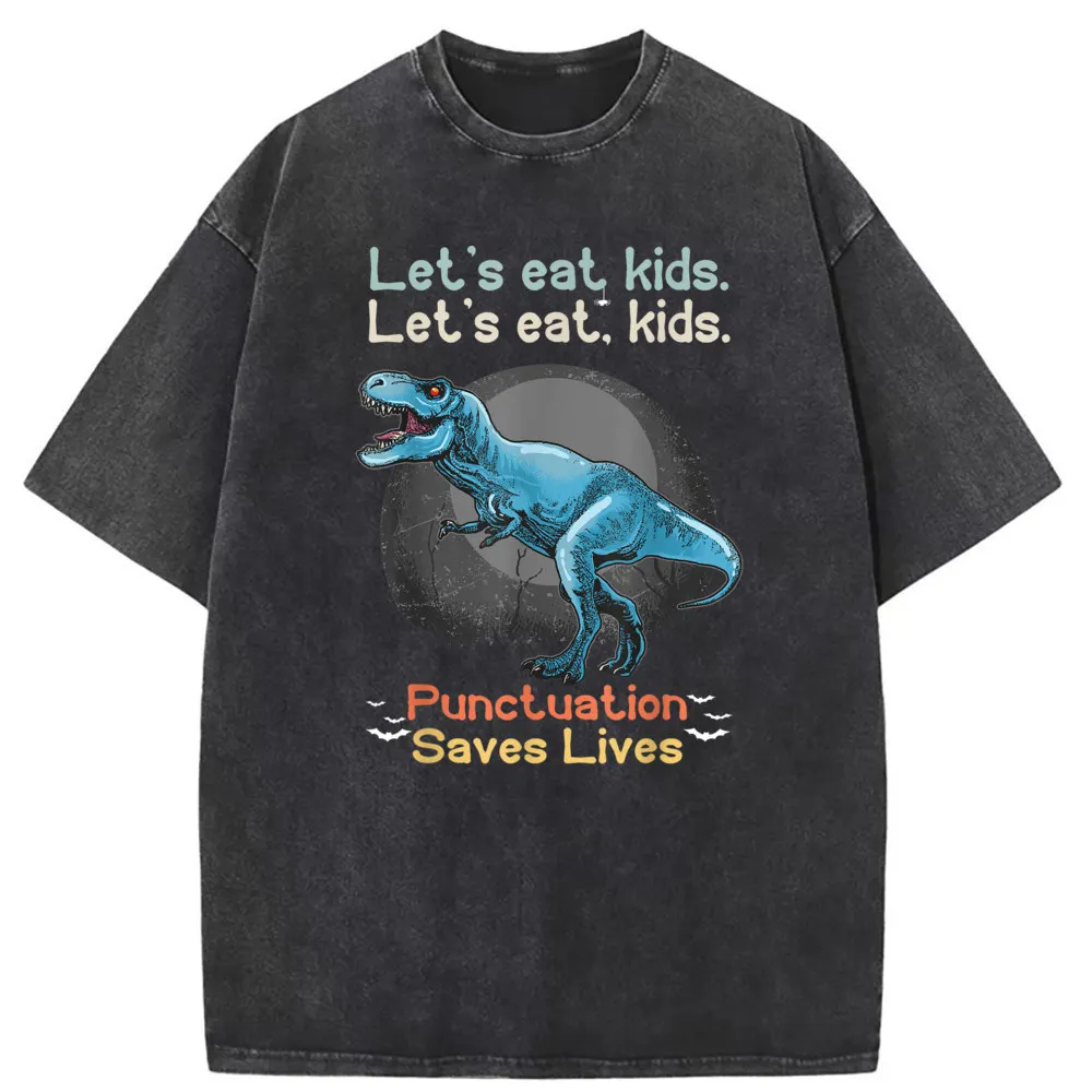 Lets Eat Kids Grammar Dinosaur Fashionable Man Tshirts 2023 Hot Sale Student Sweatshirts Men Long Sleeve Geek Tshirt