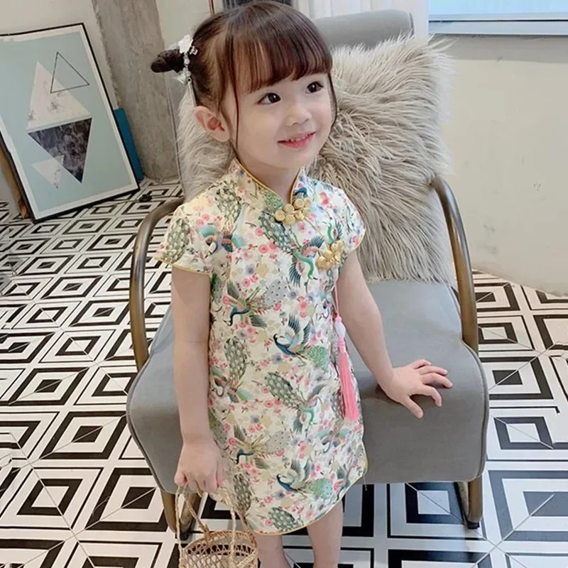 Baby Dress Cheongsam Casual Girl Qipao Modern Kids Traditional Chinese Clothes Girls Hanfu Tang Summer Children Dresses Vestidos