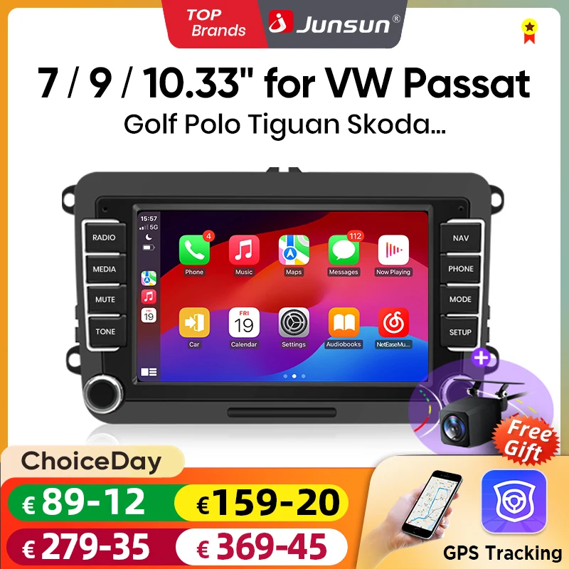 Junsun 2Din Wireless CarPlay for Apple Android Auto Car Radio Multimedia Player For VW Volkswagen Skoda Octavia PASSAT B6 GOLF