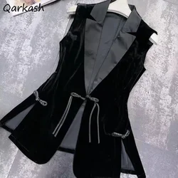 Vests Women Waistcoats Designer Black Sleeveless Chinese Style Temper Vintage Notched Collar Personality Ladies Streetwear Cozy