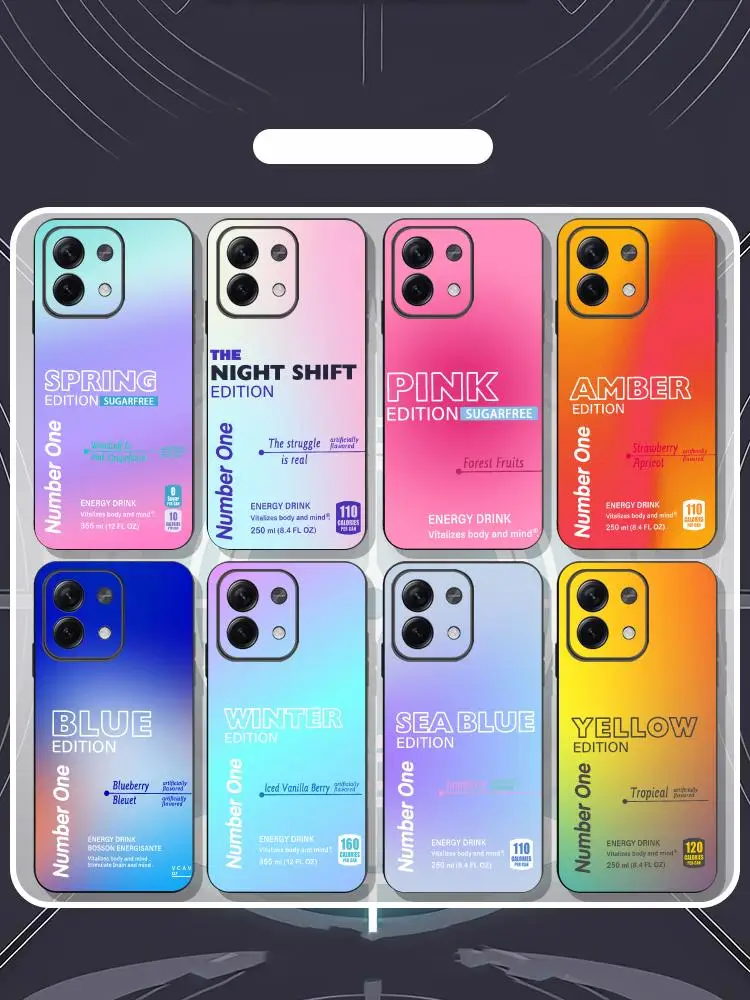 Funda de teléfono con diseño de toro y bebida energética colorida para Redmi Note 14 13 12 11 Pro Plus S 5G 14C A3, funda de teléfono negra suave