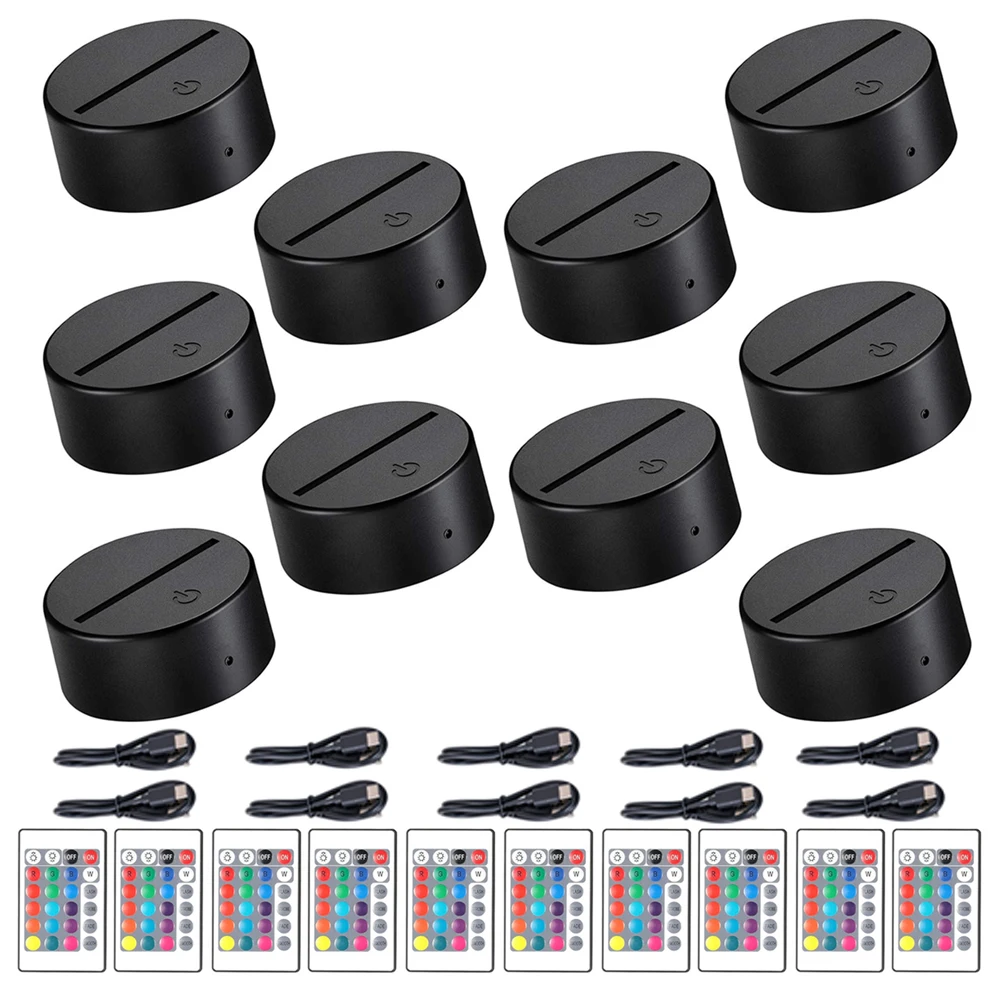 10pcs 3D LED Light Holder Acrylic Board Ligh Base 16 Colors Dimmable ABS USB Remote Control Desk Lamp Vertical Light Station