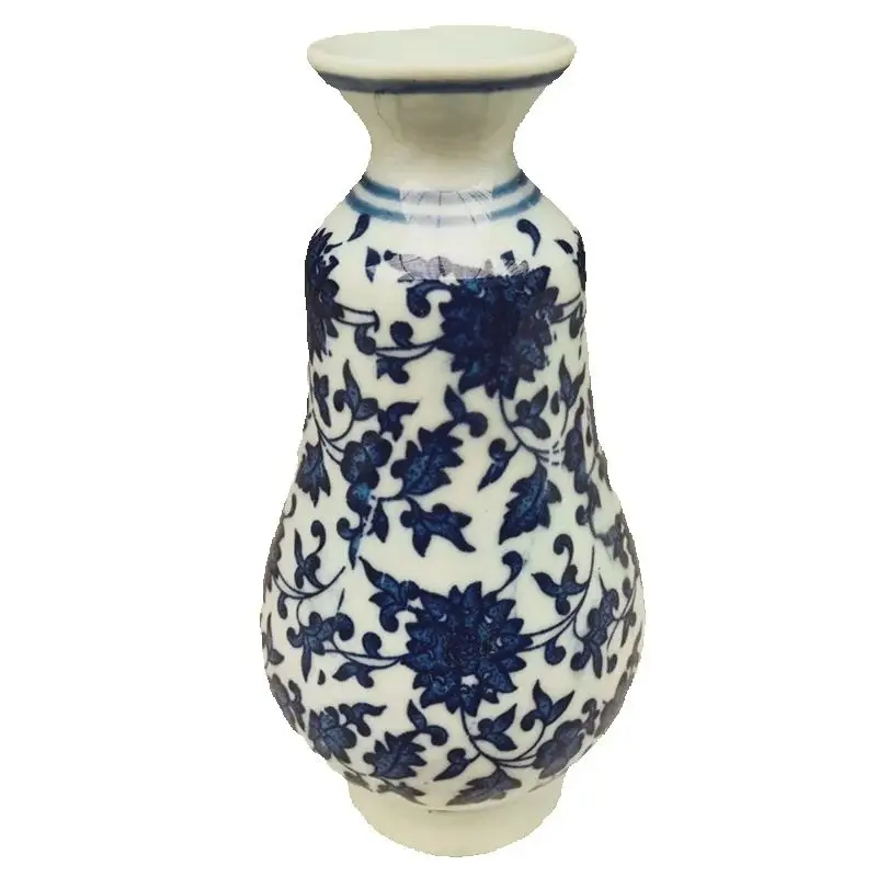

Antique Blue And White Porcelain Vase with Entangled Lotus Pattern Slender Waist Design Traditional Chinese Ceramic Art