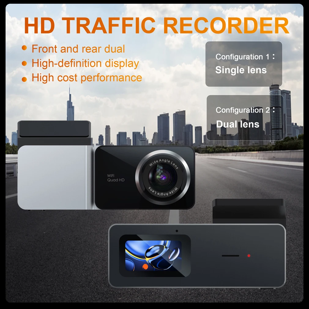 2K+1080P Dual lens Front And Rear Dash Cam,With High-definition Night Vision Car DVR ,Built in Wi-Fi Mobile View Parking Monitor