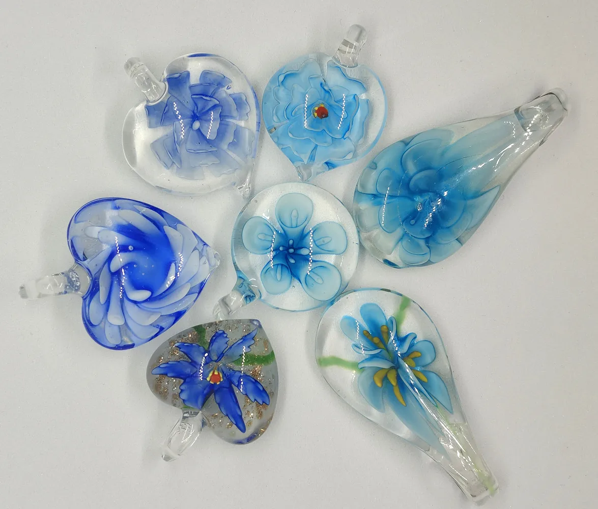 Unique New Handmade Murano Lampwork Glass Multiple Styles Transparent Embedded Flower Pendant Fit Necklace  Jewelry Gift