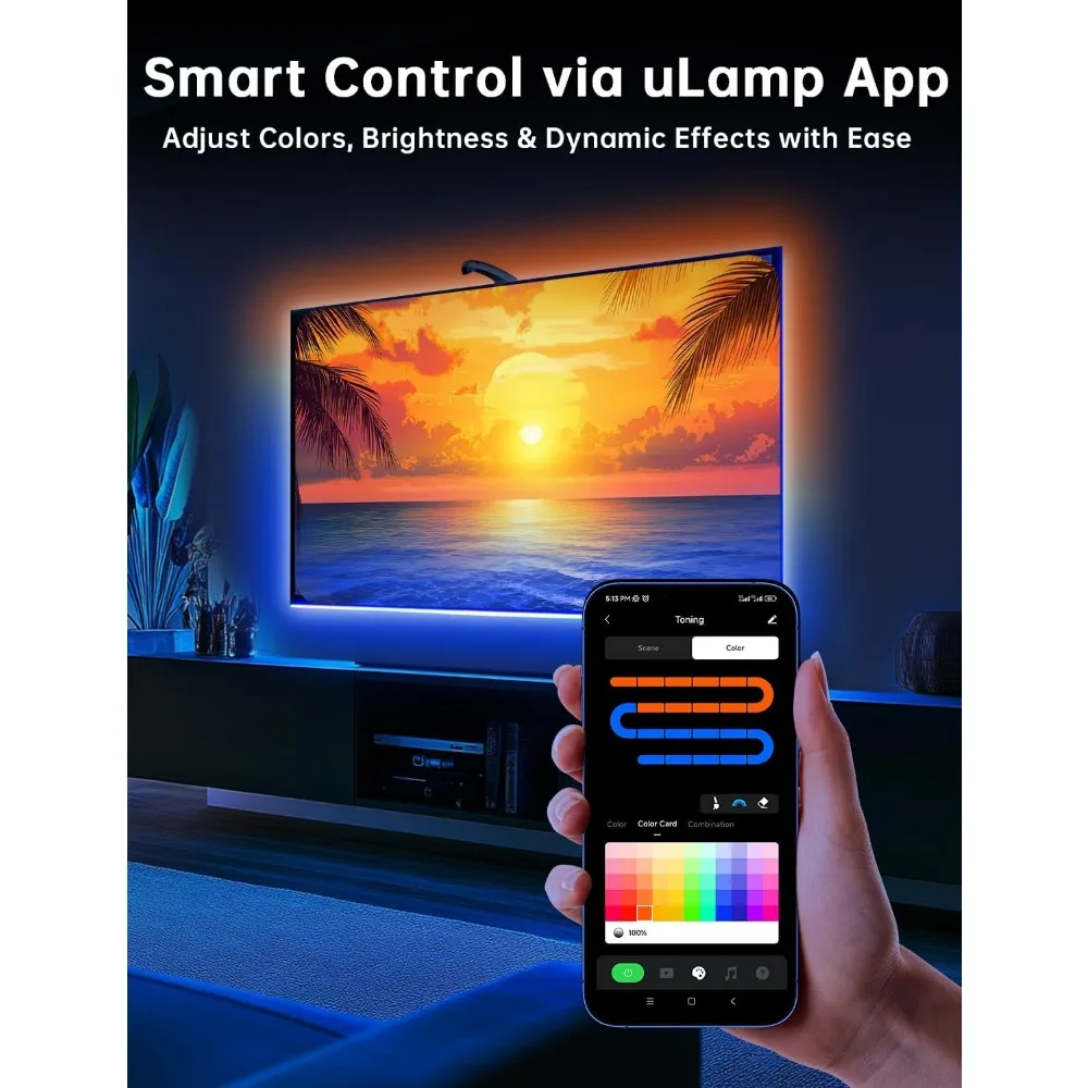 Retroiluminación LED para TV, luces de TV cortables de 14,7 pies que cambian con TV para pantalla de 55-65 pulgadas y monitor de PC, retroiluminación de TV con sensor,