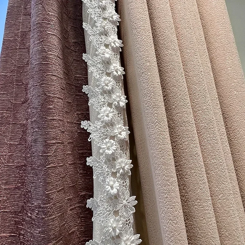 Customized Purple And Pink Jacquard Chenille Mosaic Lace Curtains For Living Room Bedroom Bay Window French Window Balcony