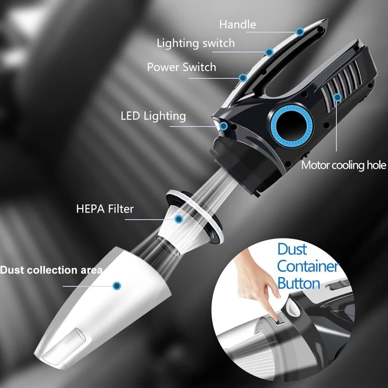 Cordless Handheld Vacuum Cleaner 8000Pa Powerful Car Vacuum Cleaner Rechargeable Portable Vacuum Cleaner For Home Hair