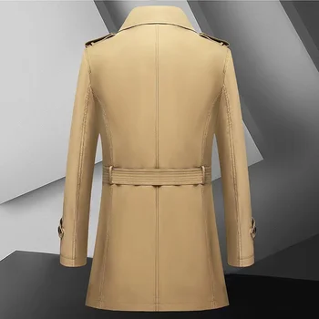 Men's Belted Double-Breasted Trench Coat 5 2024 Autumn New Men's Medium to Long Fashion Windbreaker Coat High Quality Double breasted British style Coat Series Belt Coat 5