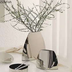 Zilveren Boogvormige Gladde Metalen Vaas Bloemen Potten Bureau Decoratie Bloemstuk Ambachten Bloemenvazen Kamer Esthetisch Decor