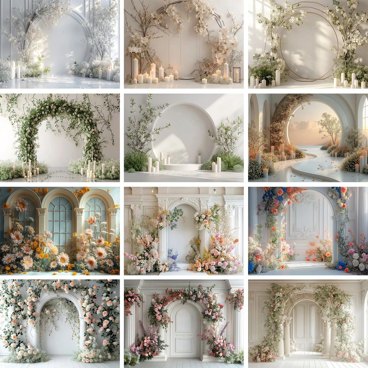 Arched Flowers Gate Photography Backdrop for Wedding Bride Shower Birthday Photo Studio Props Floral Window Background Cloth