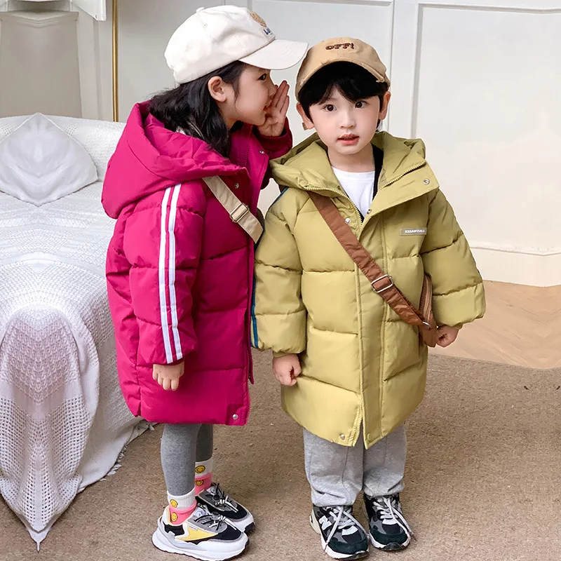 

Off season autumn and winter children's down cotton jacket, mid to long style, over the knee, men's and women's, medium to large