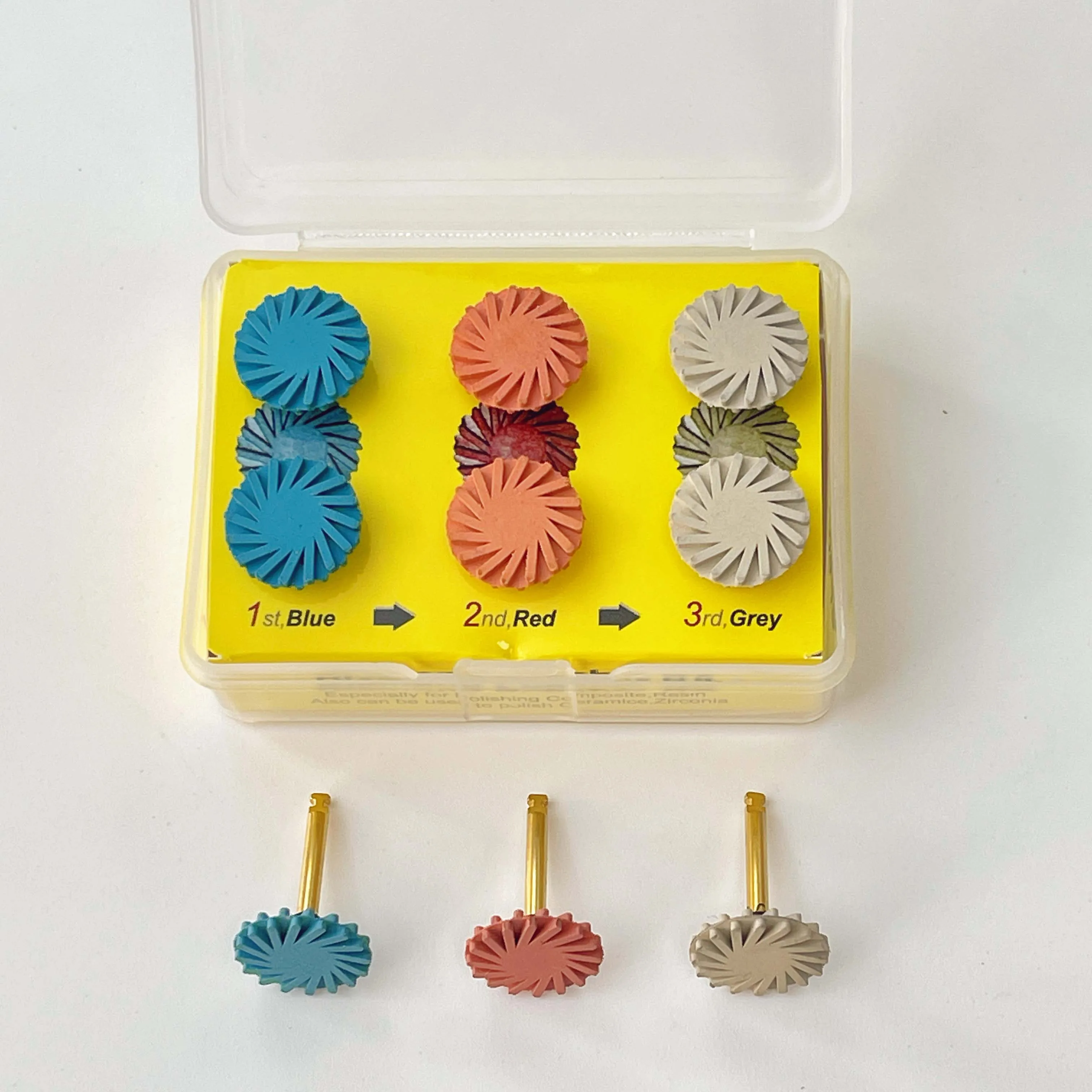 แผ่นขัดเรซินคอมโพสิต 6 ชิ้น, ล้อขัดยางขนาด 14 มม., ล้อไซโคลน 3 สีพร้อมก้านทอง, เส้นผ่านศูนย์กลางก้าน 2.35 มม., สำหรับโลหะอ่อน, ไม้, หิน, พีวีซี, หยก, กระเบื้องเซรามิก, หินอ่อน, พลาสติก, อาเกต, แก้ว, คริสตัล, โลหะที่ไม่ใช่เหล็ก