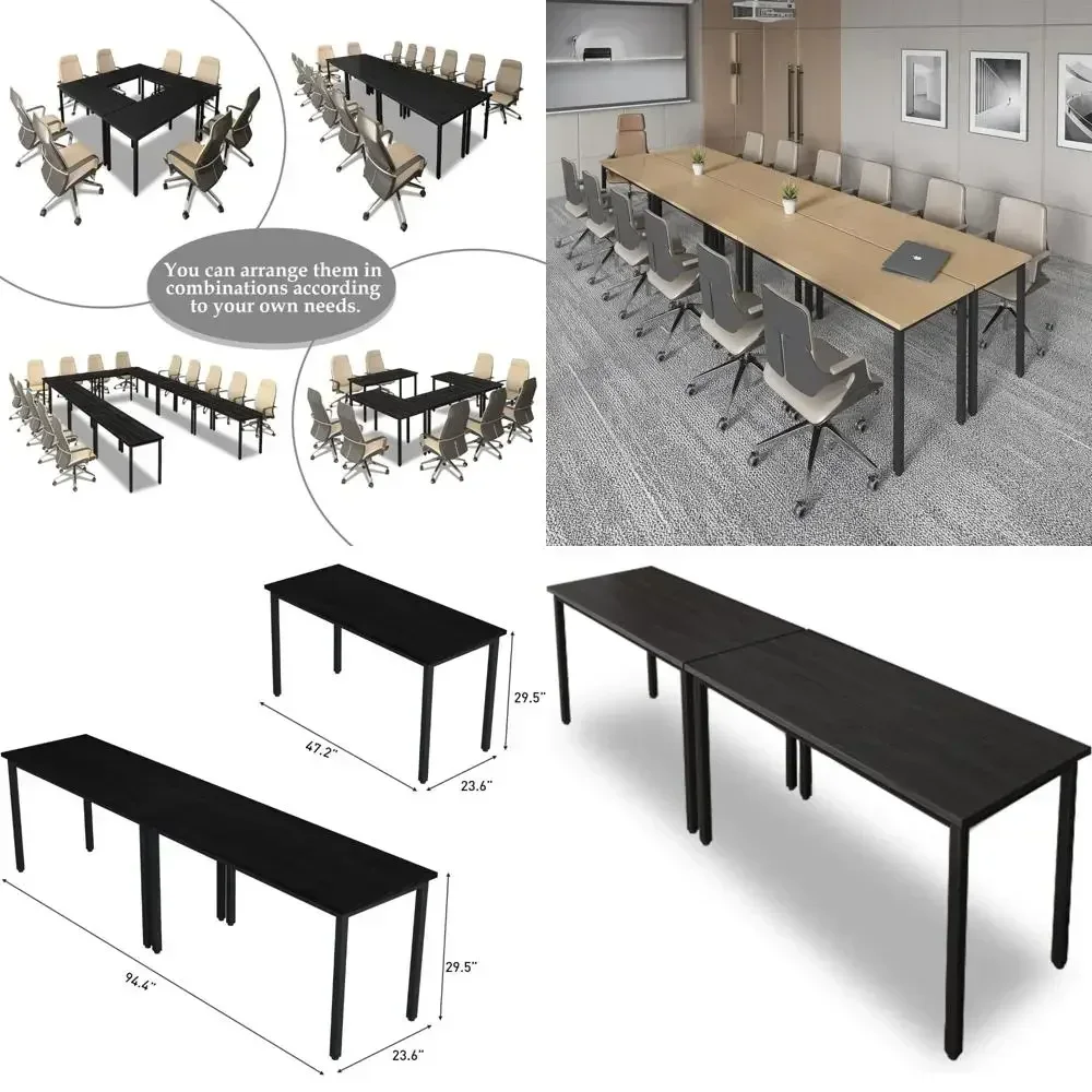 

Популярный современный черный конференц-стол длиной 8 футов для офисных встреч, учебы, письма и подкастов, рассчитанный на 4-8 человек.