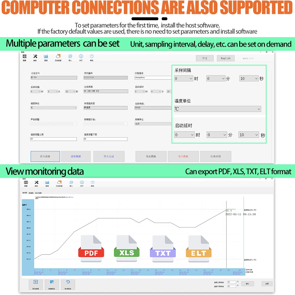 AIKESI RC-50/60 USB Type-C ไร้สายสมาร์ทอุณหภูมิและความชื้น Data Logger อุณหภูมิและความชื้น CE FCC ROHS