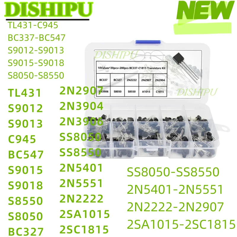 Transistor Kit BC327 BC337 2N2222 2N2907 2N3904 2N3906 S8050 S8550 A1015 C1815 PNP/NPN 10 Values TO-92 Transistors Set