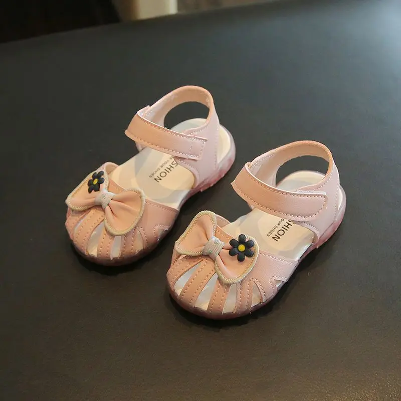 Toddler Girls Summer Bow Princess Closed Toe Hollow Sandals Soft Sole First Walkers Korean Style Trendy
