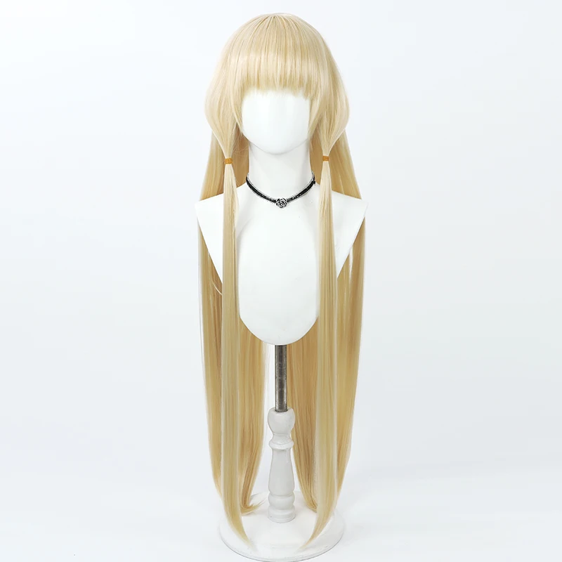 Anime Chobits Chi Cosplay Wig Light Yellow 100cm Long Straight Heat Resistant Synthetic Hair Halloween Party Role Play + Wig Cap