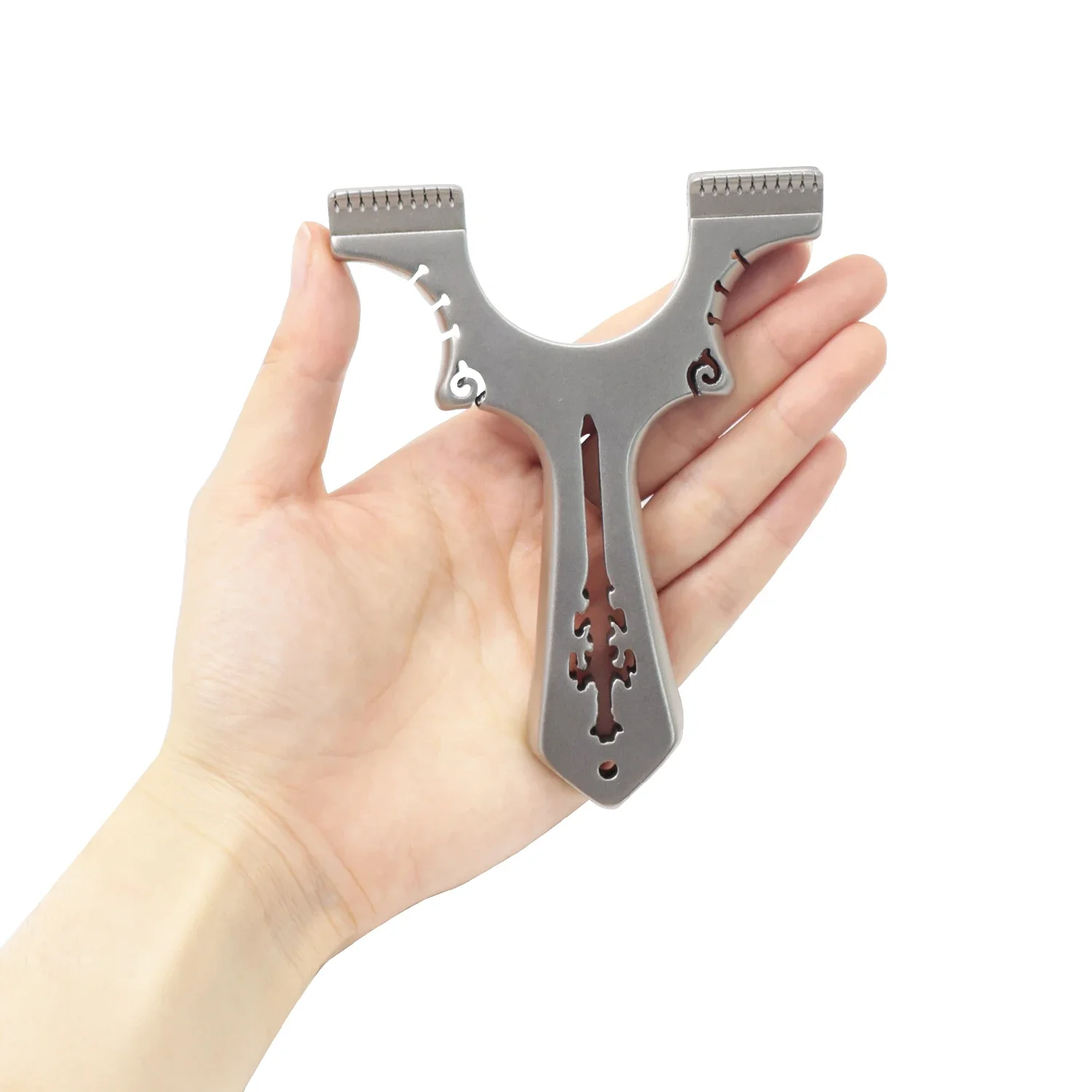 Stainless Steel Dragon Tooth Slingshot Hollow Pattern Silver Metal Slingshot Outdoor Hunting Shooting With Bracelet