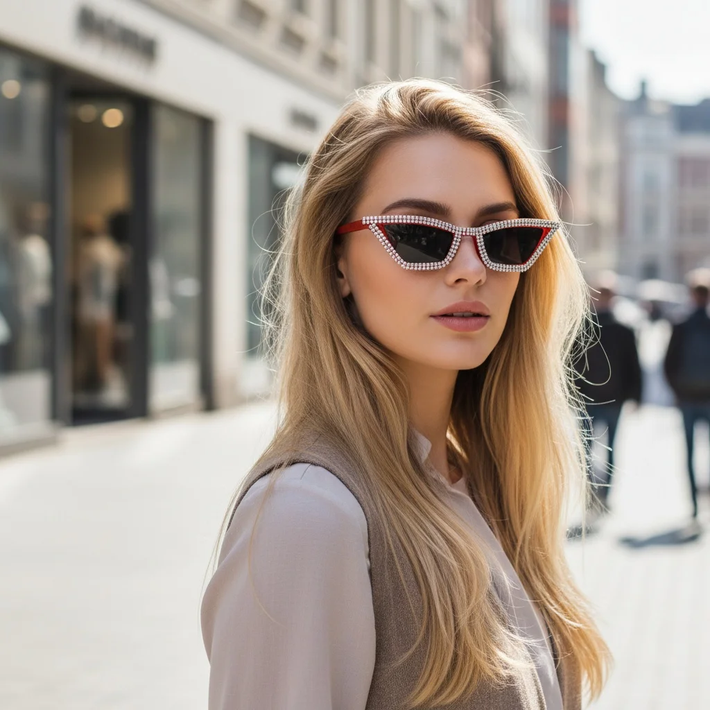 Gafas de Sol con Pedrería, Gafas de Fiesta, Gafas de Ojo de Gato, Lentes de Sol para Mujer y Hombre, Gafas de Sol para Bar