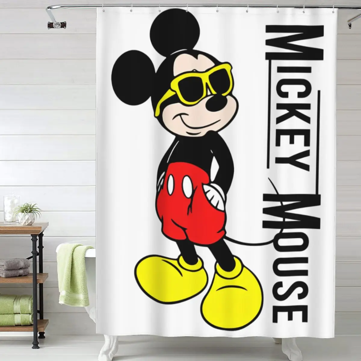 Cool Mickey Mouse Cartoon Shower Curtains Sets Waterproof Fabric Shower Curtain for Bathroom Bathtub Decor 12 Hooks 60x72 inches