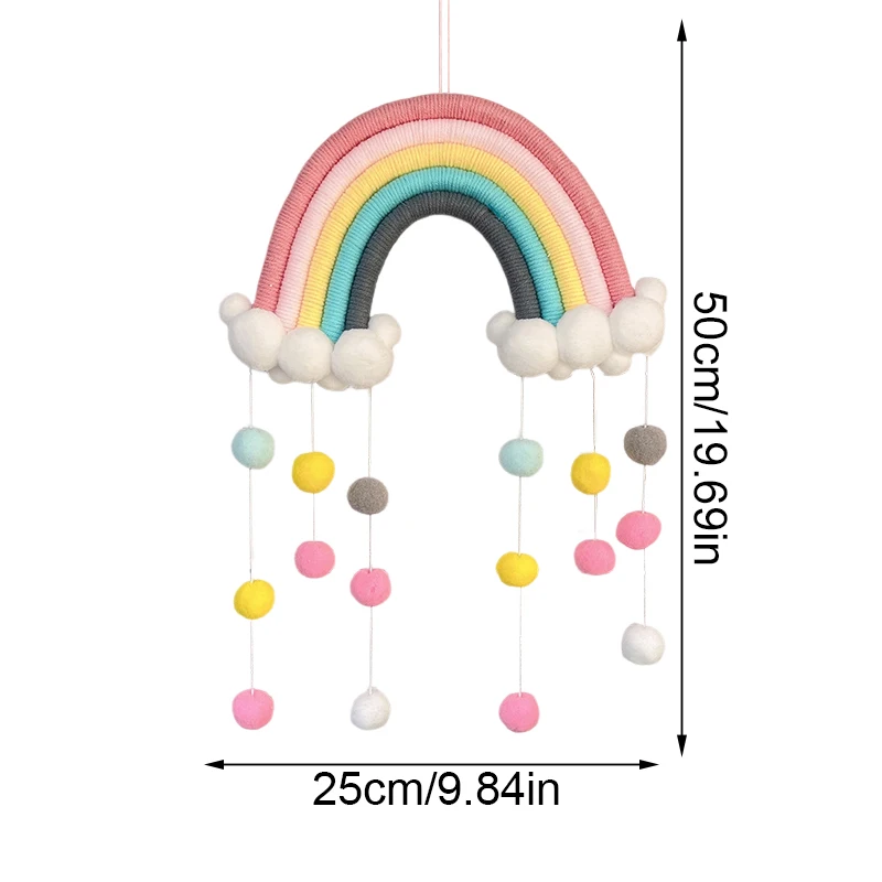 1PC Rainbow Clouds Tapestry Handmade Wall Hanging Decoration Colorful Pom Pom Felt Ball Tassel Macrame Home Room Decoration