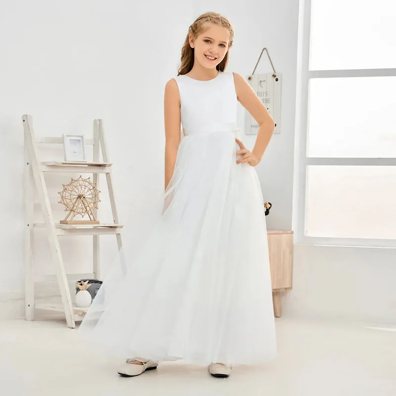 white Flower Girl dress Can bespoke tulle backless bridesmaid elegant prom princess birthday communion party formaloccasion gown