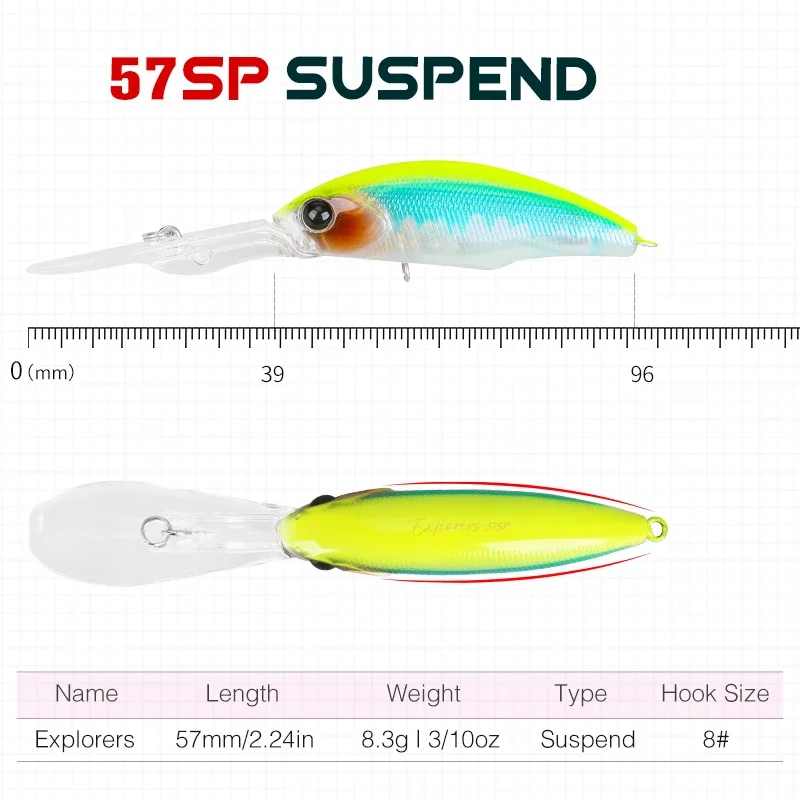 TSURINOYA Suspending Minnow 57SP SHAD Fishing Lure EXPLORERS 57mm 8.3g Deep Dive 2-4m Long Casting Pike Bass Hard Baits Wobblers