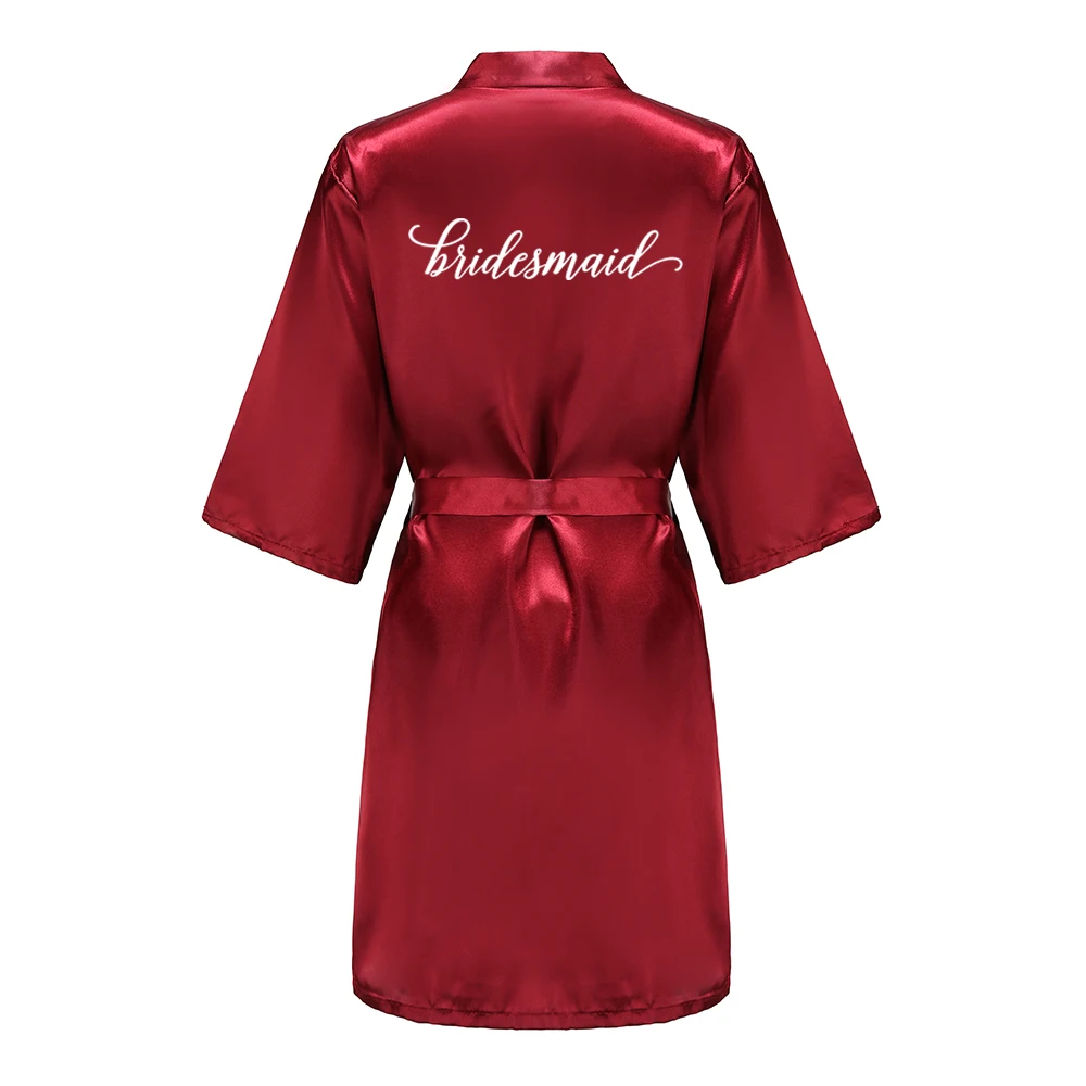 Burgundy Bridesmaid Mother of The Bride Robes With White Letters Wedding Gift Women Satin Bridal Party Bathrobe