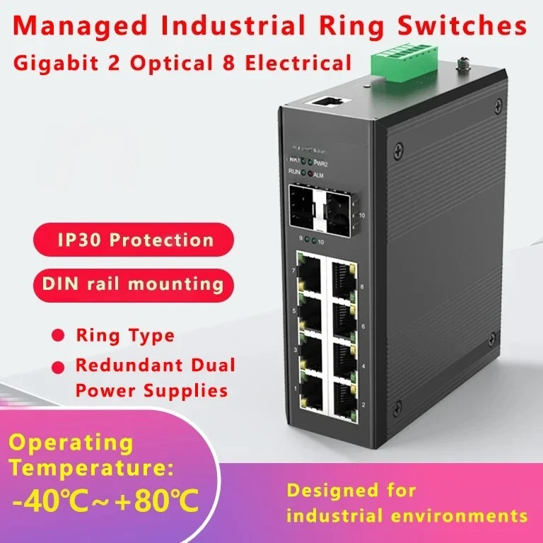 Ethernet Switch Managed Fiber Optic Switch Ethernet 10 Port Gigabit Ring Network SFP Industrial Switch Fiber Optic