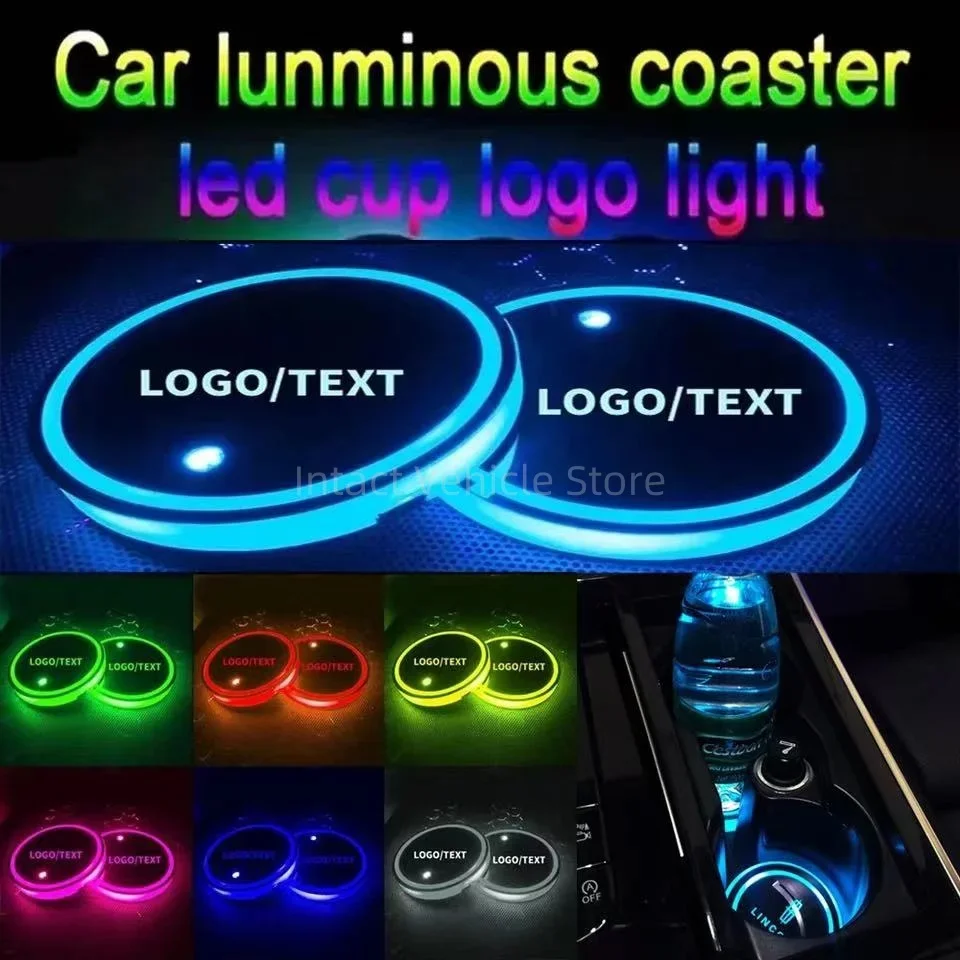 1/2pcs New Luminous Car Customized LOGO LED USB Illuminated Color Ambient Light Water Cup Lamp Pad for benz tesla BMW Land Rover