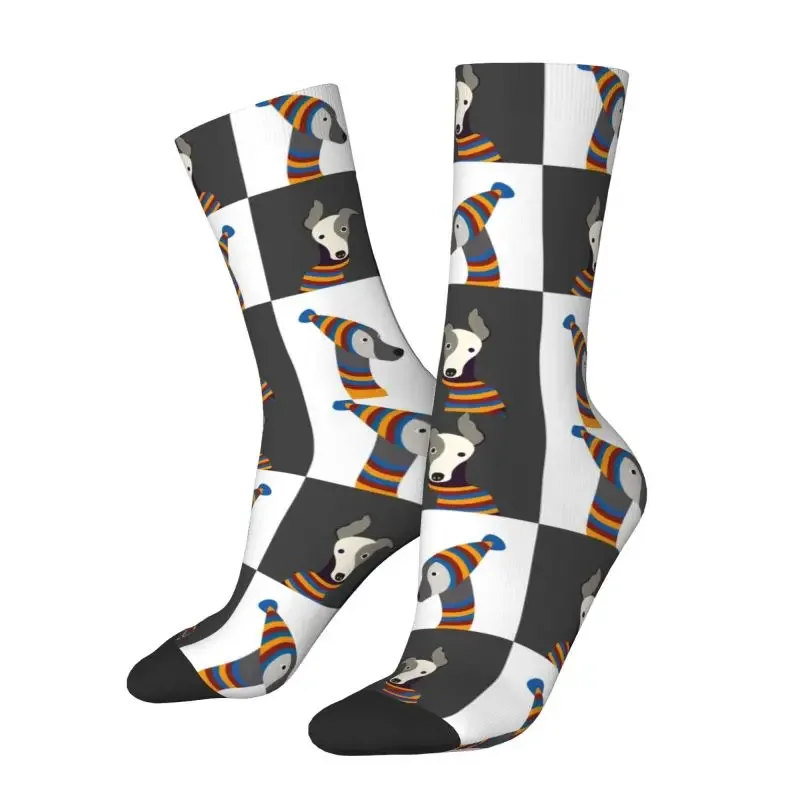 Funny Cartoon Greyhound Whippet Dog Men Women Crew Socks Unisex Cute 3D Printed Sighthound Hound Dress Socks