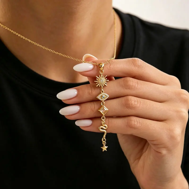 Tassel eye star sun necklace accessorize light luxury elegant temperament senior sense necklace