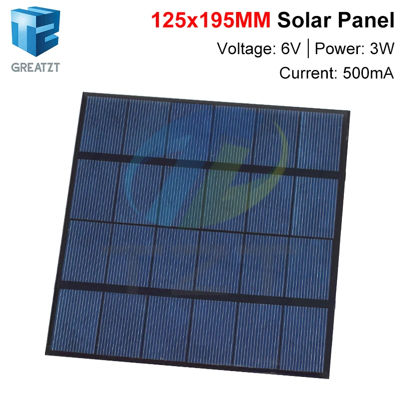 GREATZT 6V 500mA 3W Solar Panel Polycrystalline 145*145MM Mini Sunpower Solar System DIY for Battery Cell Phone Charger