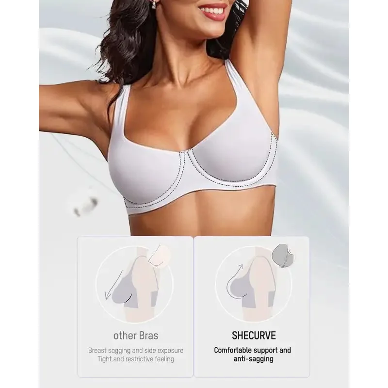 Women Large Size Underwire Balconette Bra Full Support Seamless Unlined Solid Color For Yoga Daily Wear
