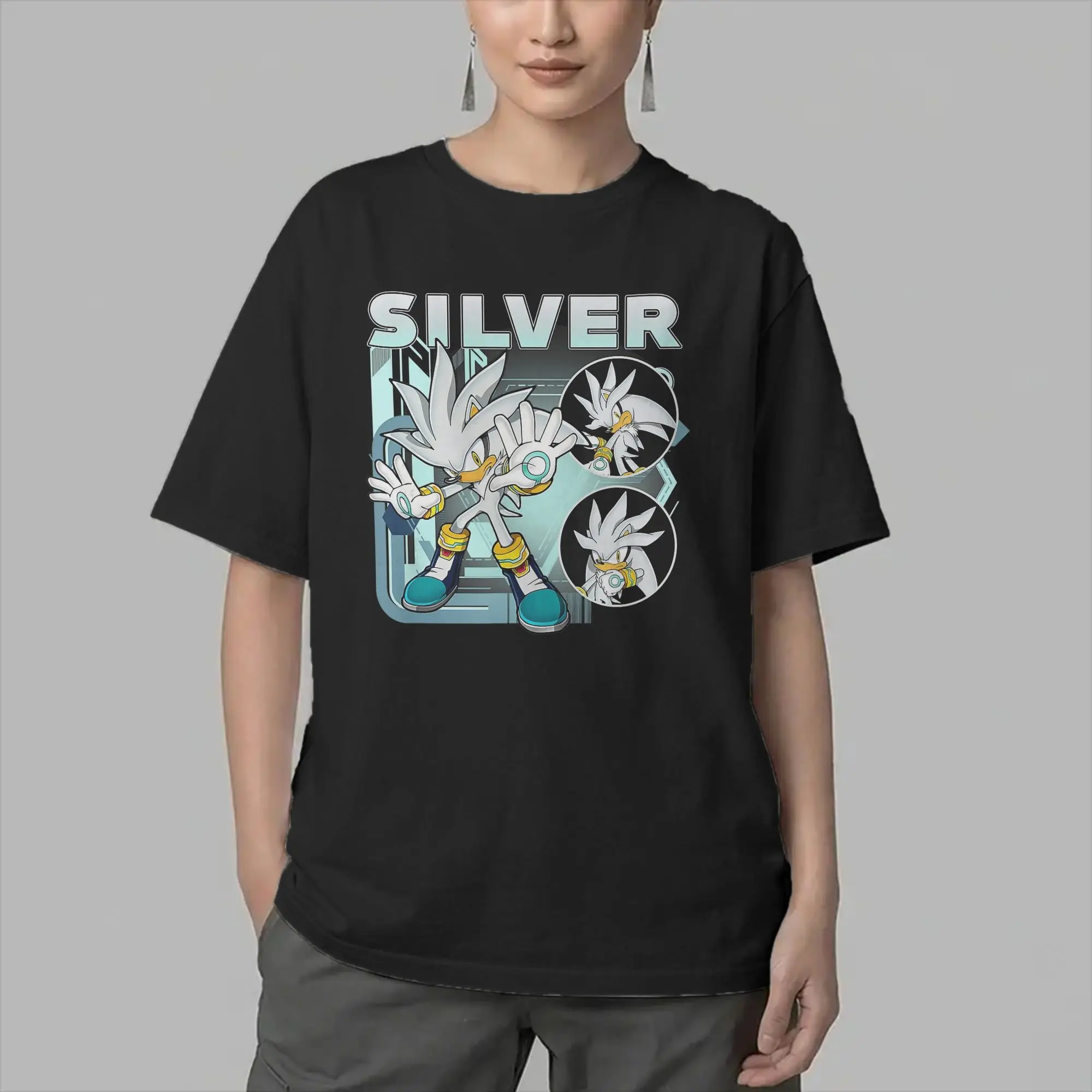 Funny Silver Shadow The Hedgehogs T-Shirts for Men Round Neck Cotton T Shirts  Short Sleeve Tees Summer Clothes
