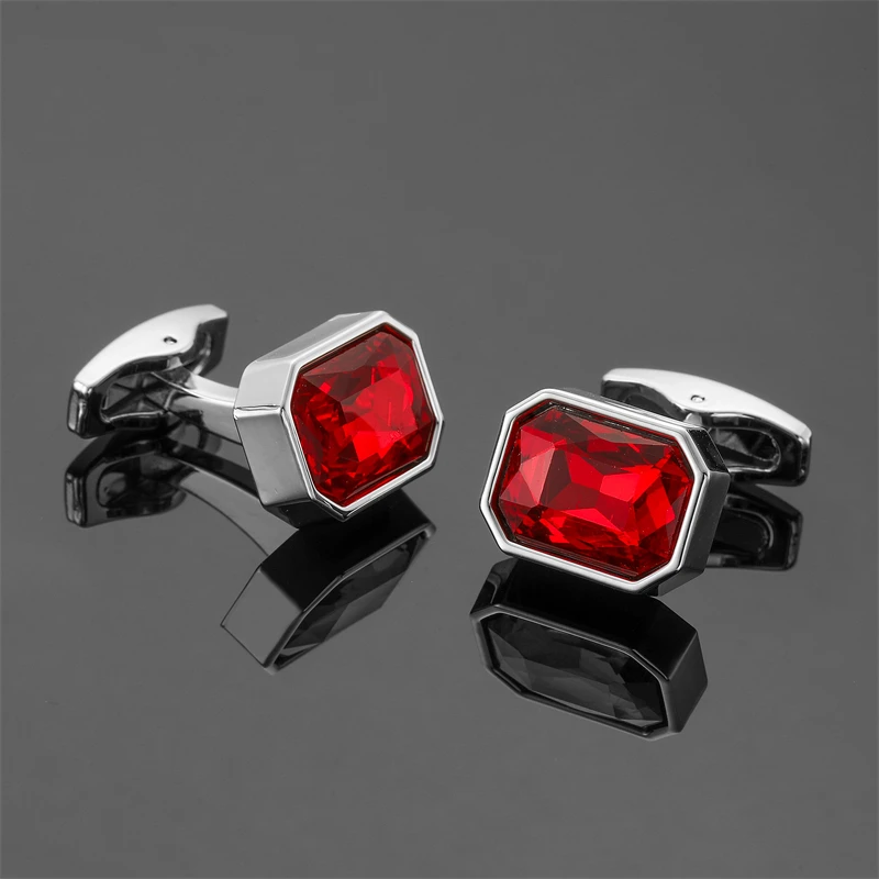 New copper material octagonal orange blue red crystal cufflinks men\'s French shirt cufflinks clothing accessories wholesale