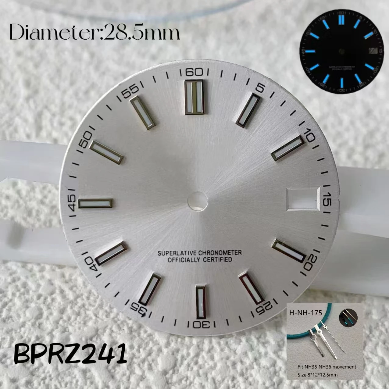 28.5mm Hot Sales S Logo Date Blue Luminous Dial Suitable For NH35 NH36 Automatic Movement 29mm S Dial Watch Accessory