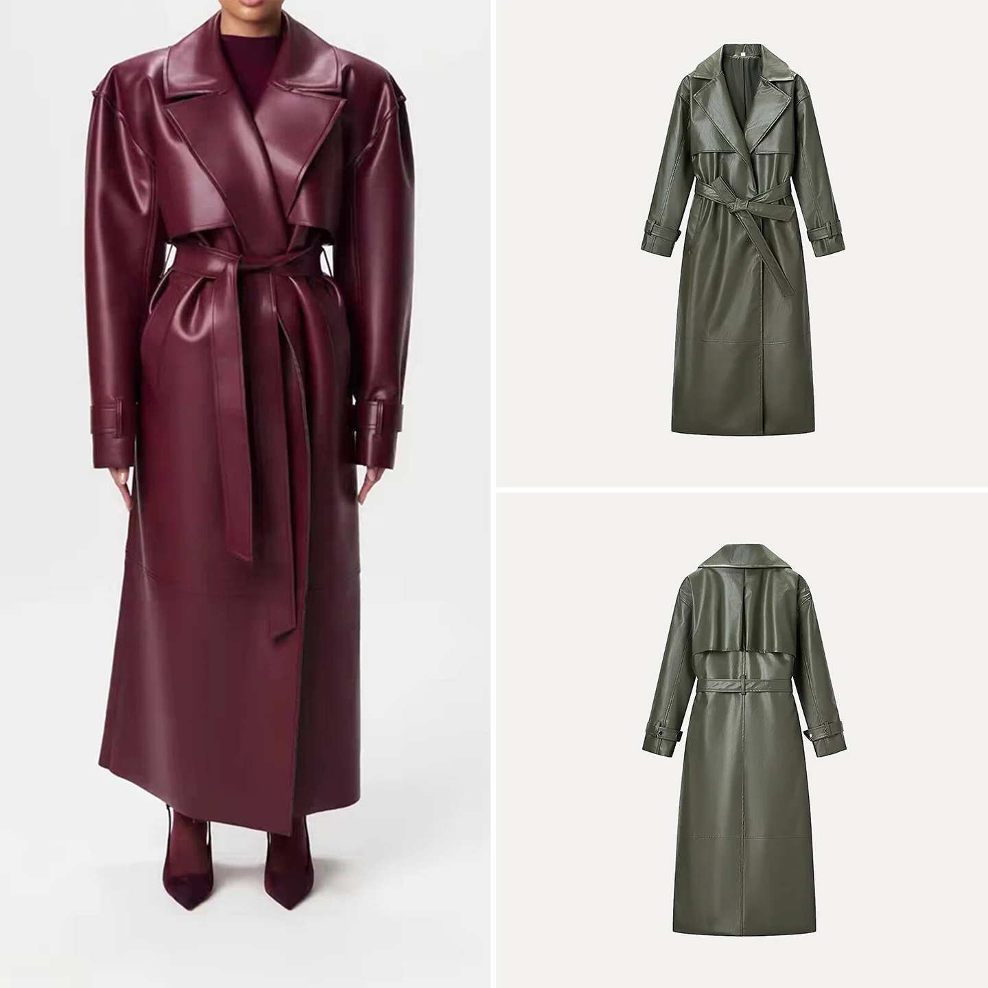 

Faionable Long Coat Women's Sle Commute Belted Outerwear Z Brand Long Sve Leather Jaet for Ladies Winter 2025