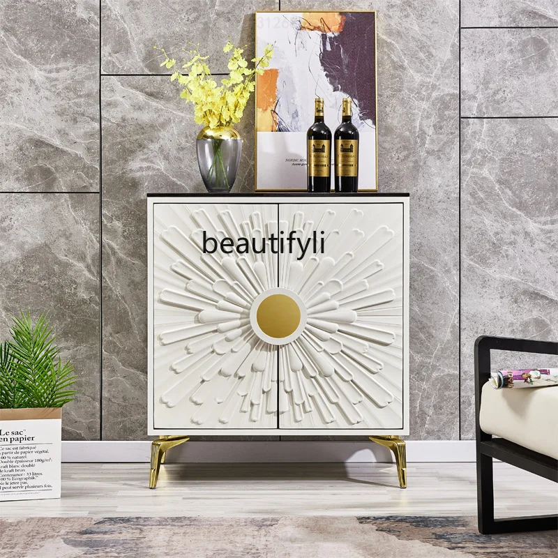 Italian Style Entrance Hall Cabinet Shoe Cabinet Relief Decoration Living Room Two-Door Marble Sideboard