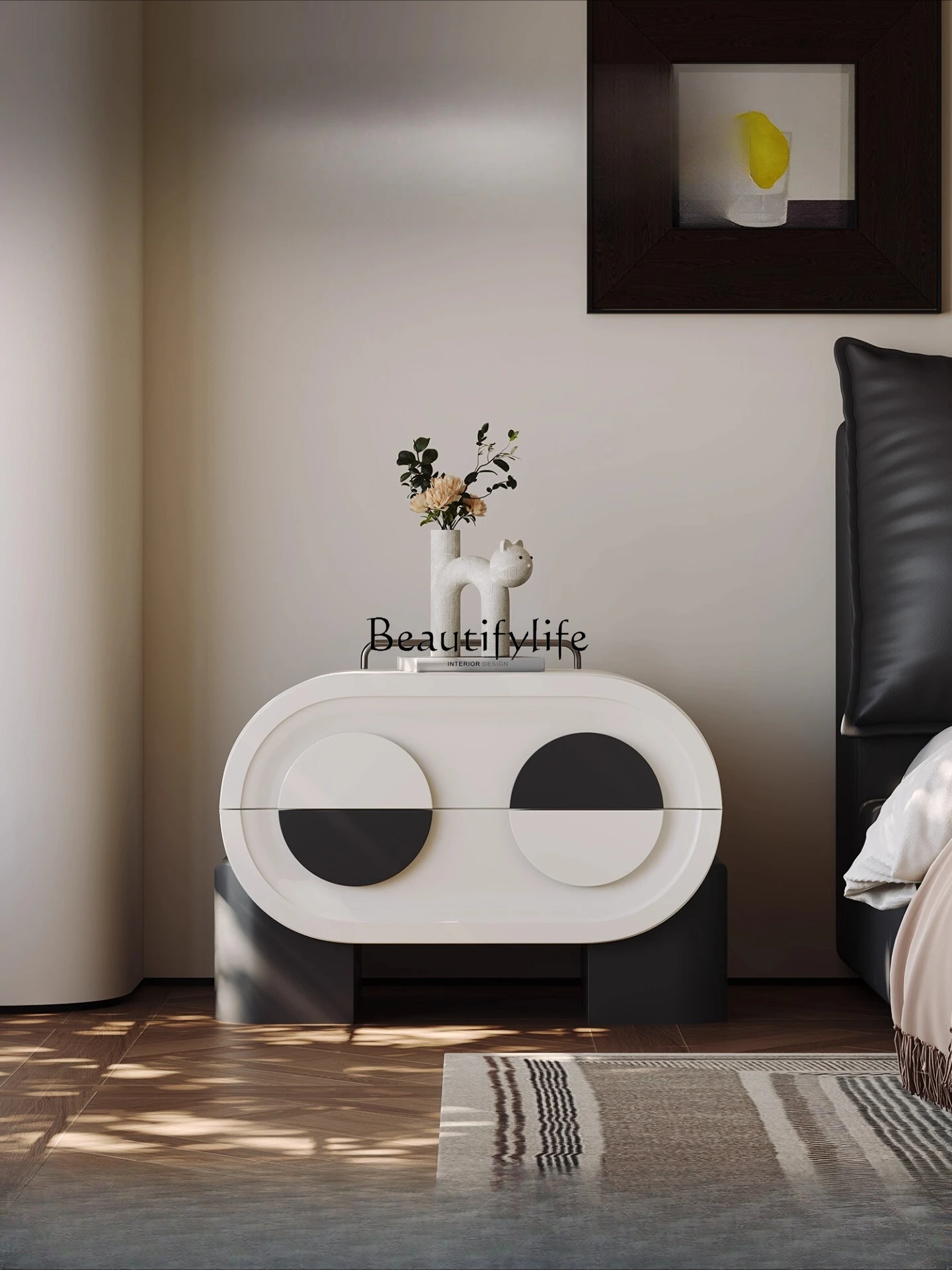 

Small Italian minimalist children's bedroom household light luxury high-end bedside cabinet