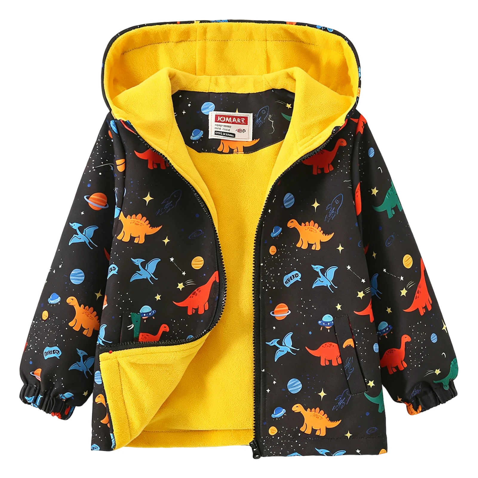 Boys' Fleece Jacket,Print Hooded Children's Winter Warm Coat,Zipper Windproof Kids Connon-Padded Outerwear,Toddler Boy's Outfits
