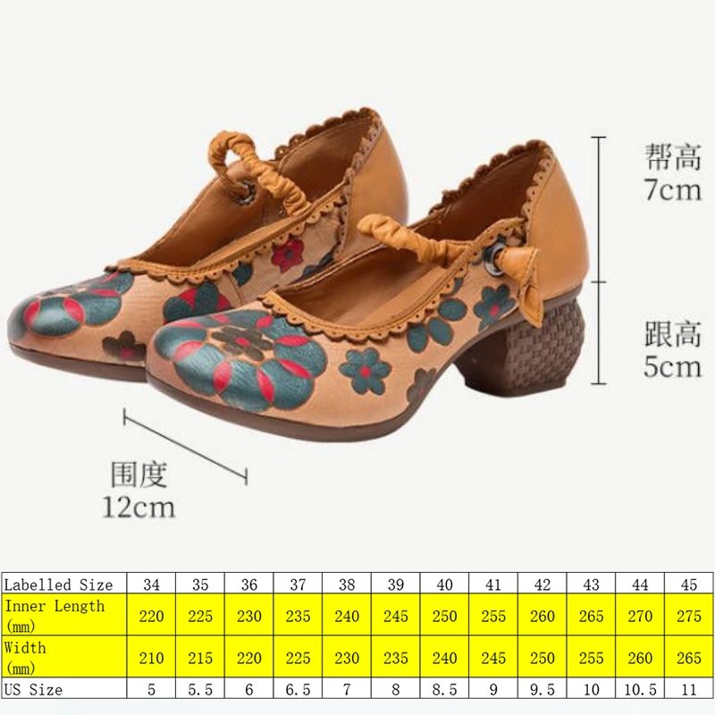 Koznoy 5cm Print Cow Genuine Leather Pumps Ethnic Chunky Heel Moccains Ethnic Spring Autumn Women Elegant Fashion Summer Shoes