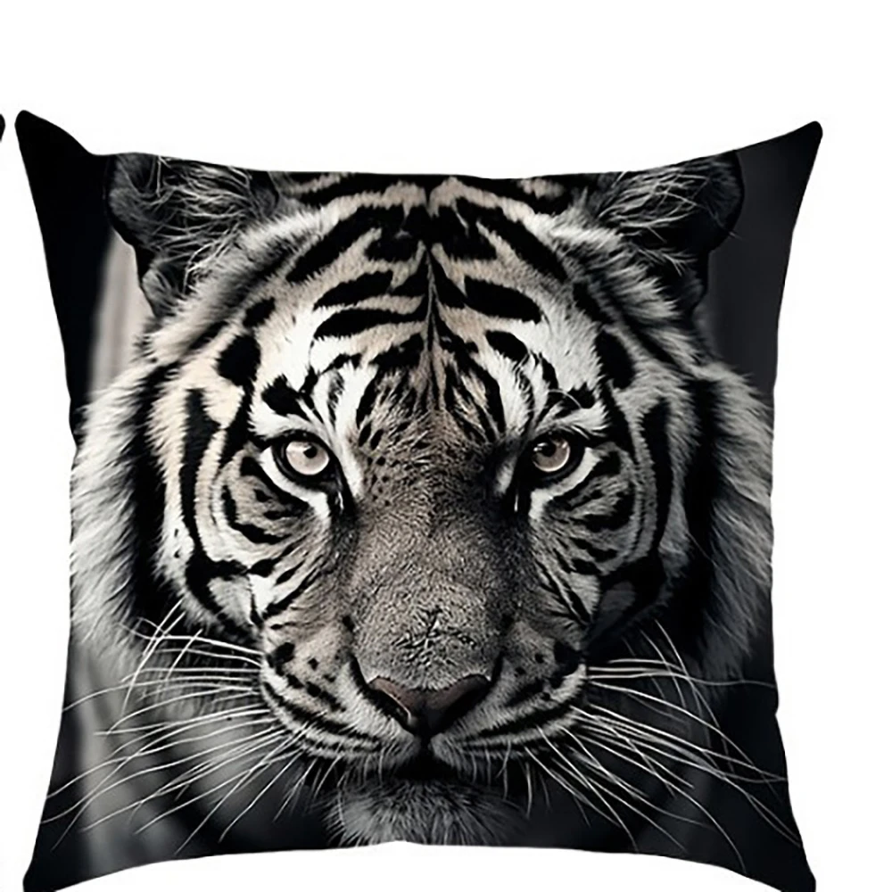 

Four Animal Head Pillowcases: Lion, Tiger, Black Panther, and Wolf Sofa cushion cover home room decoration 2D flat printing