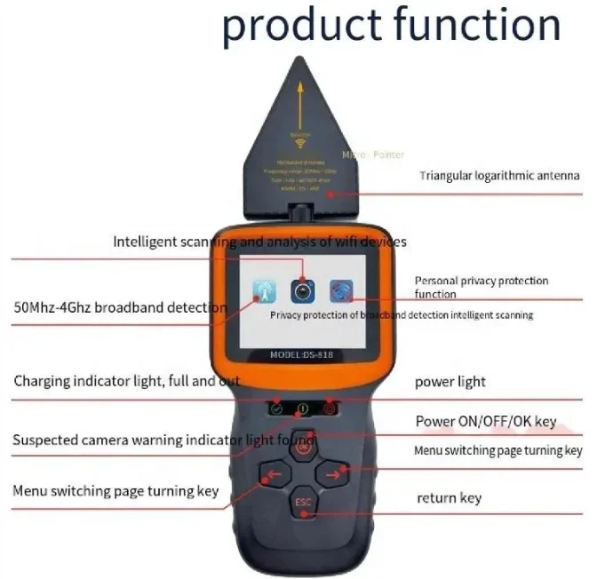 DS818 Signal Detection Analyzer 10MHz- 4GHz Radio Wave GPS Tracker GSM Cellphone Signal Detector