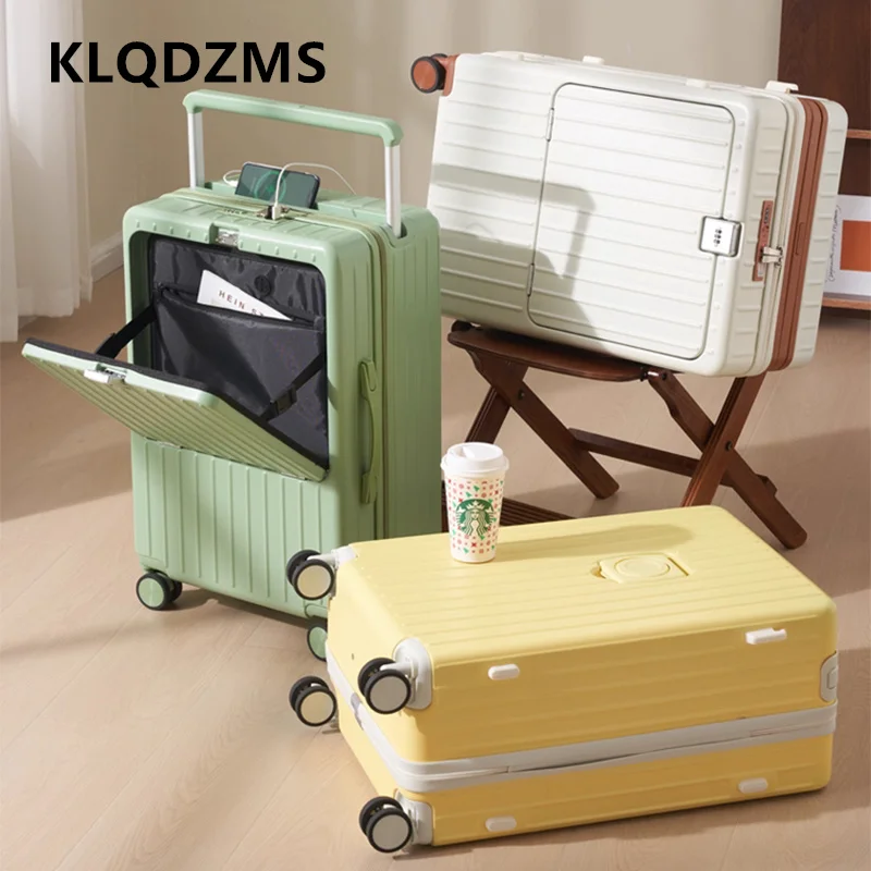 KLQDZMS حمل على السفر الأمتعة الجبهة افتتاح الصعود حقيبة كمبيوتر محمول حقيبة تروللي بعجلات 20 "22" 24 "26 بوصة USB شحن المقصورة حقيبة #1