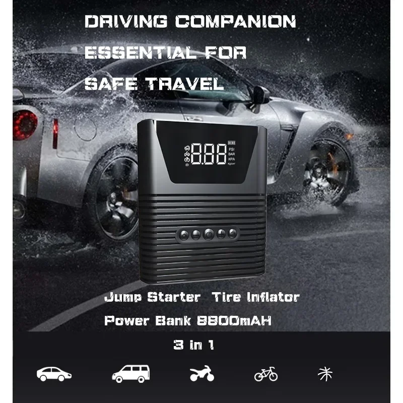 Nexest 8800 Mah Car Jump Starter Portable Big Cylinder Car Tyre Air Inflator Tire Inflator with Led Light