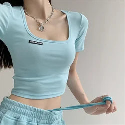 T-shirt da donna Manica corta Tees Camicie Casual Sport Top Estate 2024 Lettera T-shirt Donna Crop Top Femmes Coreano Streetwear