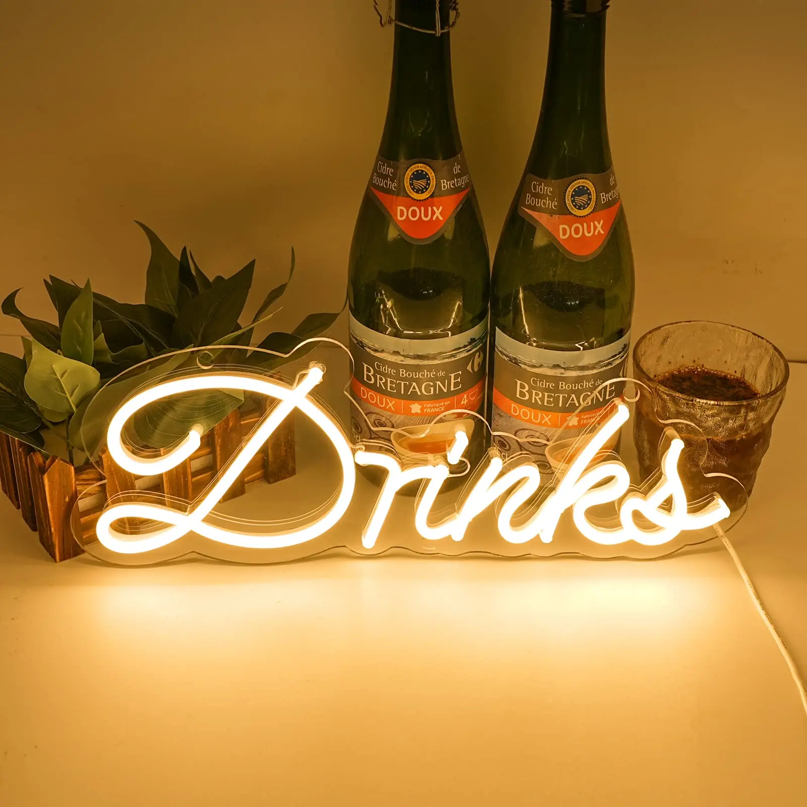 

Drinks Led Neon Sign Warm White Dimmable USB Powered, for Club Pub Hotel Birthday Wedding Party Mancave Pantry