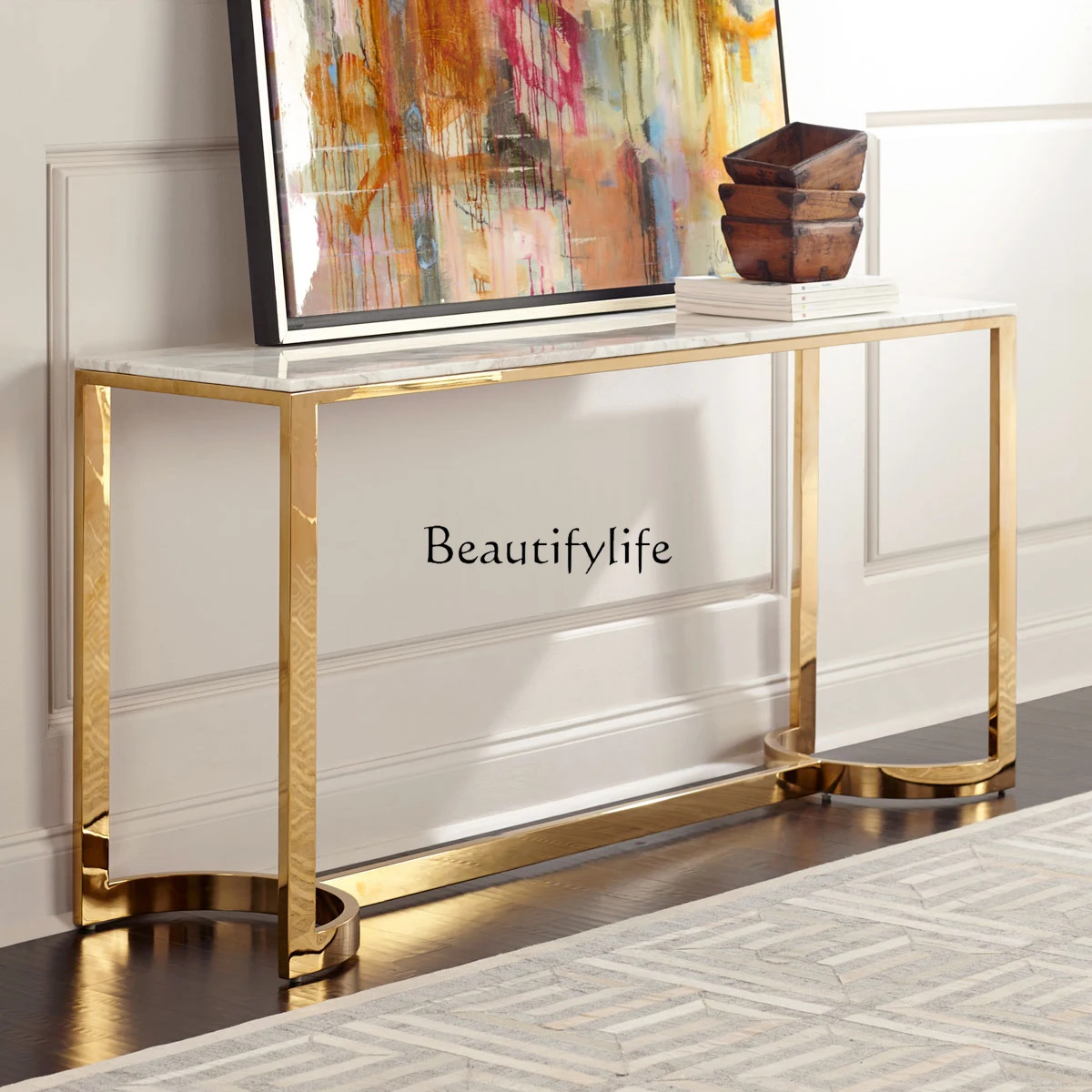 03.Simple light luxury stainless steel Xuan Guan Tai titanium stainless steel corridor long table foyer decorative strip